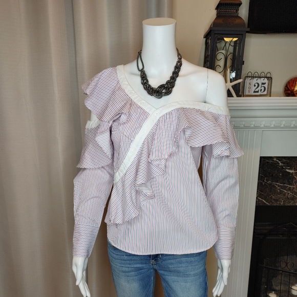 ENGLISH FACTORY STRIPES ASYMMETRICAL SHIRT S - Picture 6 of 14